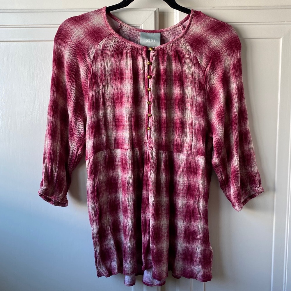 Maeve Anthropologie Calavon Plaid Peplum Blouse M